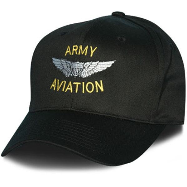 Army Aviation with Wings Direct Embroidered Black Ball Cap North Bay