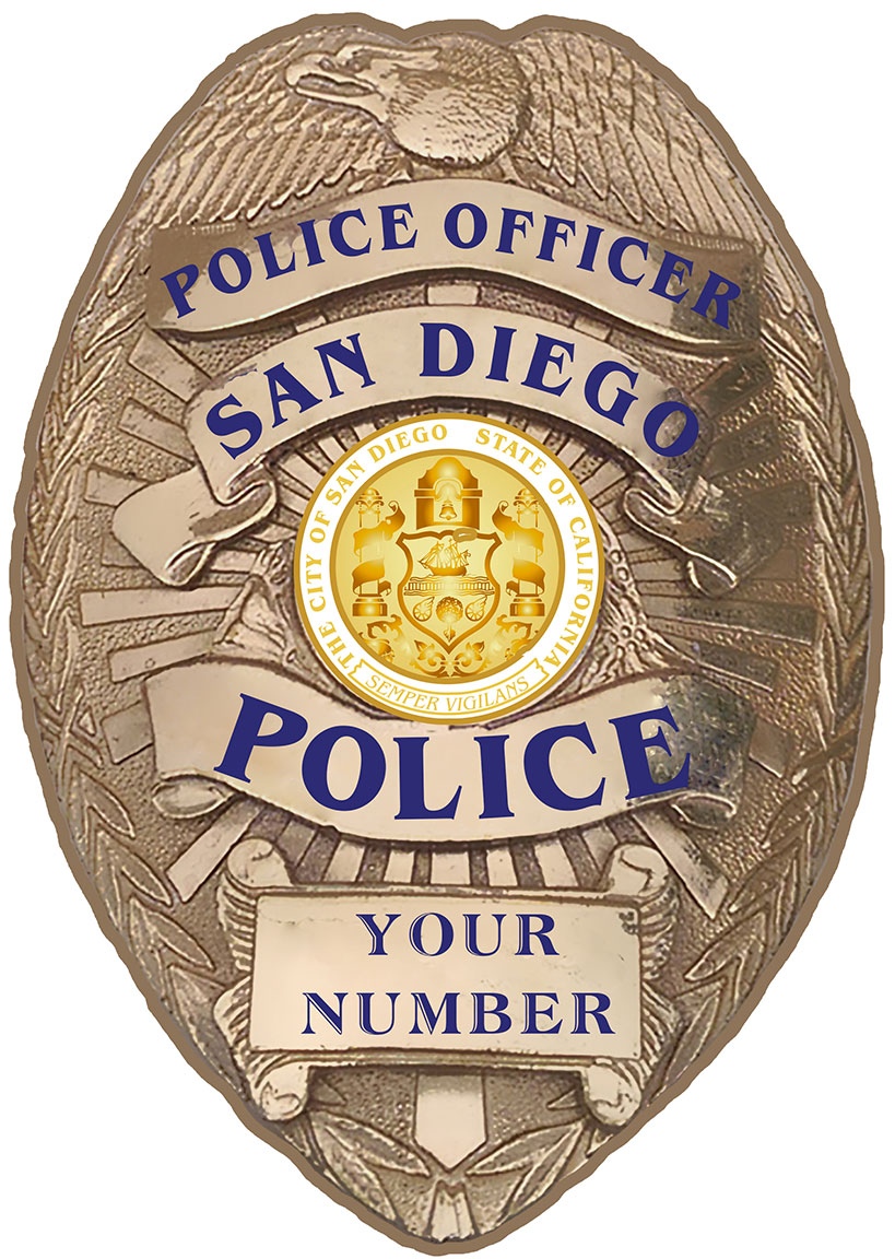 San Diego (Officer) Department Badge All Metal Sign (With Badge Number