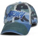 ARMY Curvy Letters Direct Embroidered Washed and Frayed Blue Camo Ball Cap