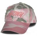 ARMY Curvy Letters Direct Embroidered Washed and Frayed Pink Camo Ball Cap