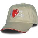 Navy I Love My Sailor Direct Embroidered Khaki with Red Sandwich Bill Ball Cap