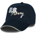 US Navy Script Direct Embroidered Navy with Khaki Sandwich Bill Ball Cap