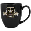 US Army Star with Scroll Design Gold Foiled Black Bistro Mug