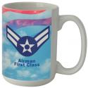 Air Force Symbol with Plane and E2 Logo Full Color Sublimation on White 15 oz Mu