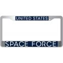 United States Space Force in White on Blue Chrome License Plate Frame