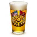 DOUBLE FLAG GOLD MARINE CORPS PINT GLASS