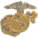 Marine Eagle Globe and Anchor with White Gemstones Lapel Pin 