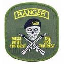 Army Ranger, Mess w/best, die like the rest (Green) Patch