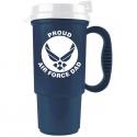 Proud Air Force Dad with Symbol on Metallic Blue Travel Mug with White Lid