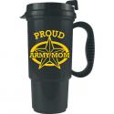 Proud Army Mom Star and Oval Design on Black Insulated Travel Mug with Black Lid