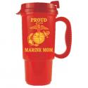 Proud Marine Mom with EGA Emblem on Red Insulated Travel Mug with Red Lid