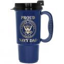 Proud Navy Dad with United States Navy Crest on Blue Insulated Travel Mug with B