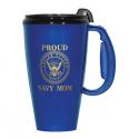 Proud Navy Mom 16 oz Blue Travel Mug Black Lid