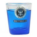 Retired US Navy Crest Logo on Clear/Blue Shot Glass