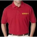 Semper Fi Embroidered on Red Polo Shirt.