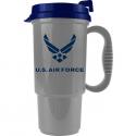 U.S. Air Force Symbol on silver Insulated Travel Mug with blue lid