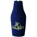 US Navy with Anchor Navy with Yellow Puff Ink Zipper Bottle Koozie
