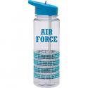 AIR FORCE Block Font in Aqua Blue Imprint on Aqua Bling Water Bottle with Aqua L