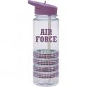 AIR FORCE Block Font in Purple Imprint on Purple Bling Water Bottle with Purple 
