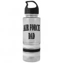 AIR FORCE DAD Black Imprint on 24 oz Striped with Silicone Bracelets Clear Bottl