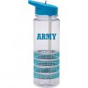 ARMY Block Font in Aqua Blue Imprint on Aqua Bling Water Bottle with Aqua Lid