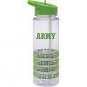 ARMY Block Font in Lime Green Imprint on Lime Green Bling Water Bottle with Lime