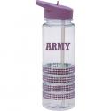 ARMY Block Font in Purple Imprint on Purple Bling Water Bottle with Purple Lid