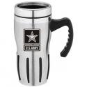 Army Star Logo in Black Imprinted on Stainless Tumbler with Handle and Black Rub