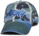 ARMY Curvy Letters Direct Embroidered Washed and Frayed Blue Camo Ball Cap