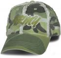 ARMY Curvy Letters Direct Embroidered Washed and Frayed Olive Camo Ball Cap