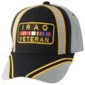 XX11 IRAQ Service Ribbon Veteran 3D Emb. Front and 3D Text Under the Bill on Bla