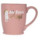 Air Force Wife Soldier and Girl Silhouette in Gold Foiled Heart Pink Bistro Mug