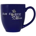Air Force Mom Flower and Butterfly Design Silver Foiled Cobalt Blue Bistro Mug