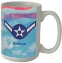 Air Force Symbol with Plane and E2 Logo Full Color Sublimation on White 15 oz Mu
