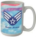 Air Force Symbol with Plane and E4 Logo Full Color Sublimation on White 15 oz Mu