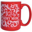 Army Mom (Scrolls with Butterflies) Purple Ceramic Mug Red