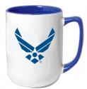 U.S. AIR FORCE SYMBOL WHITE OUTSIDE BLUE INSIDE 17OZ CERAMIC COFFEE MUG