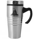 Don't Tread On Me Logo Black Imprint on Stainless Tumbler with a Handle