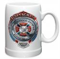 FIRE HONOR SERVICE SACRIFICE CHROME BADGE STONEWARE MUG