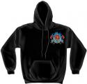 Firefighter Fire Rescue, First In, Last Out, black hooded sweat-shirt FRONT