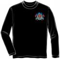 Firefighter Fire Rescue, First In, Last Out, black long-sleeve T-Shirt FRONT