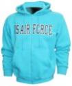 Air Force Embroidered Applique on Turquoise Fleece Zip Up Hoodie