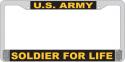 ARMY SOLDIER FOR LIFE GOLD ON BLACK CHROME LICENSE PLATE FRAME