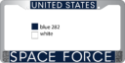 United States Space Force in White on Blue, Chrome License Plate Frame.
