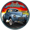 1941 S.W.C. Willys Gasser round metal sign 14 inch by 14 inch.