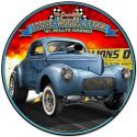 1941 S.W.C. Willys Gasser round metal sign 28 inch by 28 inch.