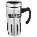 MARINES Block Font Black Imprint on Stainless Tumbler with Handle and Black Rubb