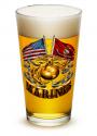 DOUBLE FLAG GOLD MARINE CORPS PINT GLASS