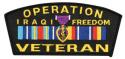 Operation Iraqi Freedom Veteran with Ribbon and Purple Heart Cap Emblem