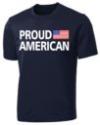 PROUD AMERICAN with USA Flag Full Front on Blue OR Red Performance T-Shirt